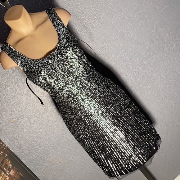 Adrianna Papell Dresses & Skirts - S / 4 - ADRIANNA PAPELL - sequin silver & black lined tank mini dress